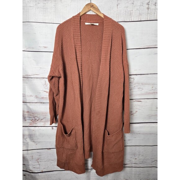 Max Studio Sweaters - Max Studio Womens Cardigan Size 1X Orange Open Longline Waffle Knit Pockets